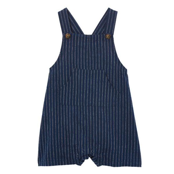 Milky navy stripe linen overalls available from www.thecollectivenz.com