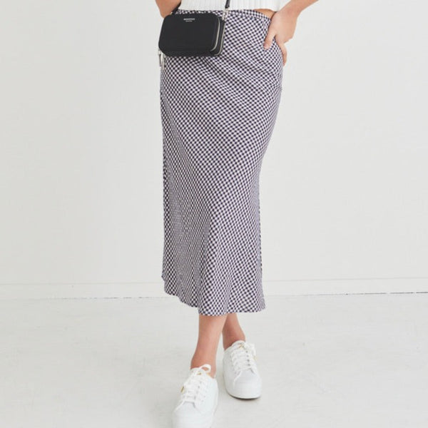 Among the brave navy gingham bias midi skirt available from www.thecollectivenz.com