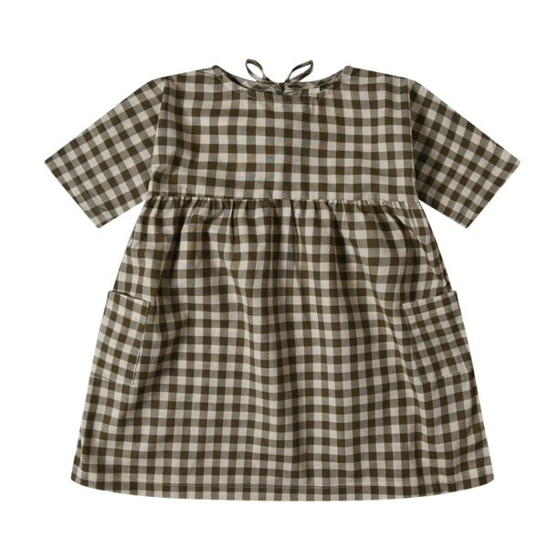 Organic Zoo olive gingham bella dress available from www.thecollectivenz.com
