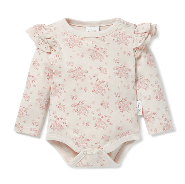Aster & Oak emmy floral flutter onesie available from www.thecollectivenz.com