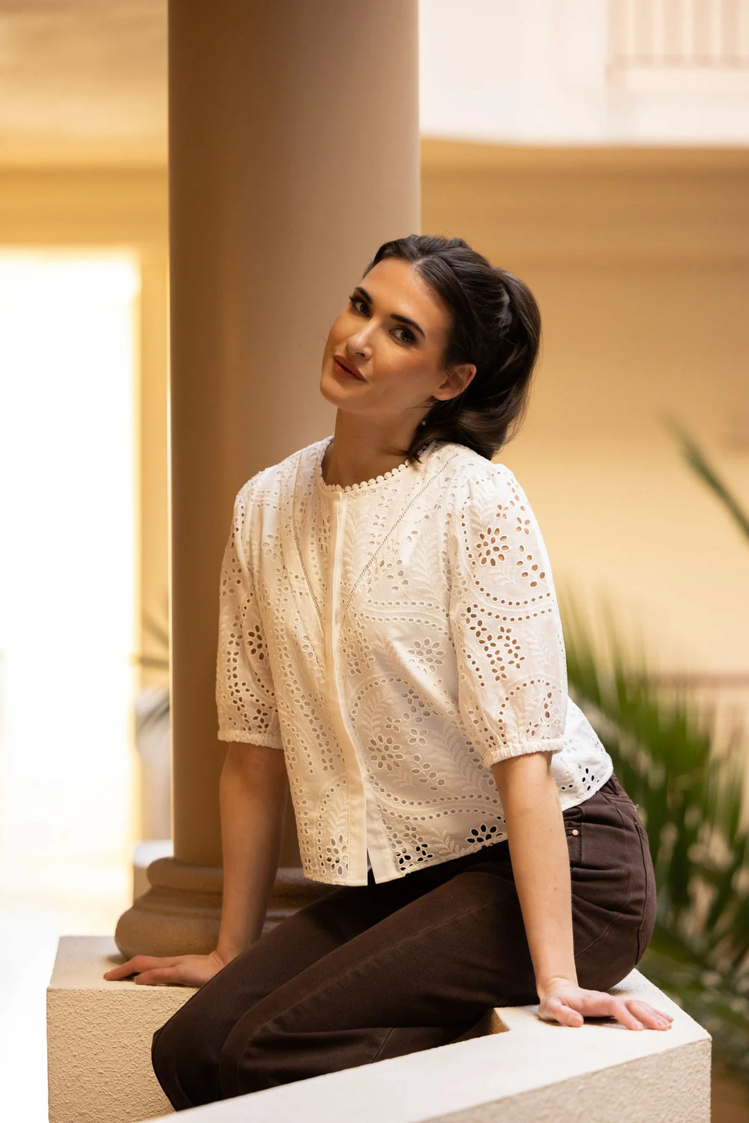 Seeking Lola Broderie Top - White