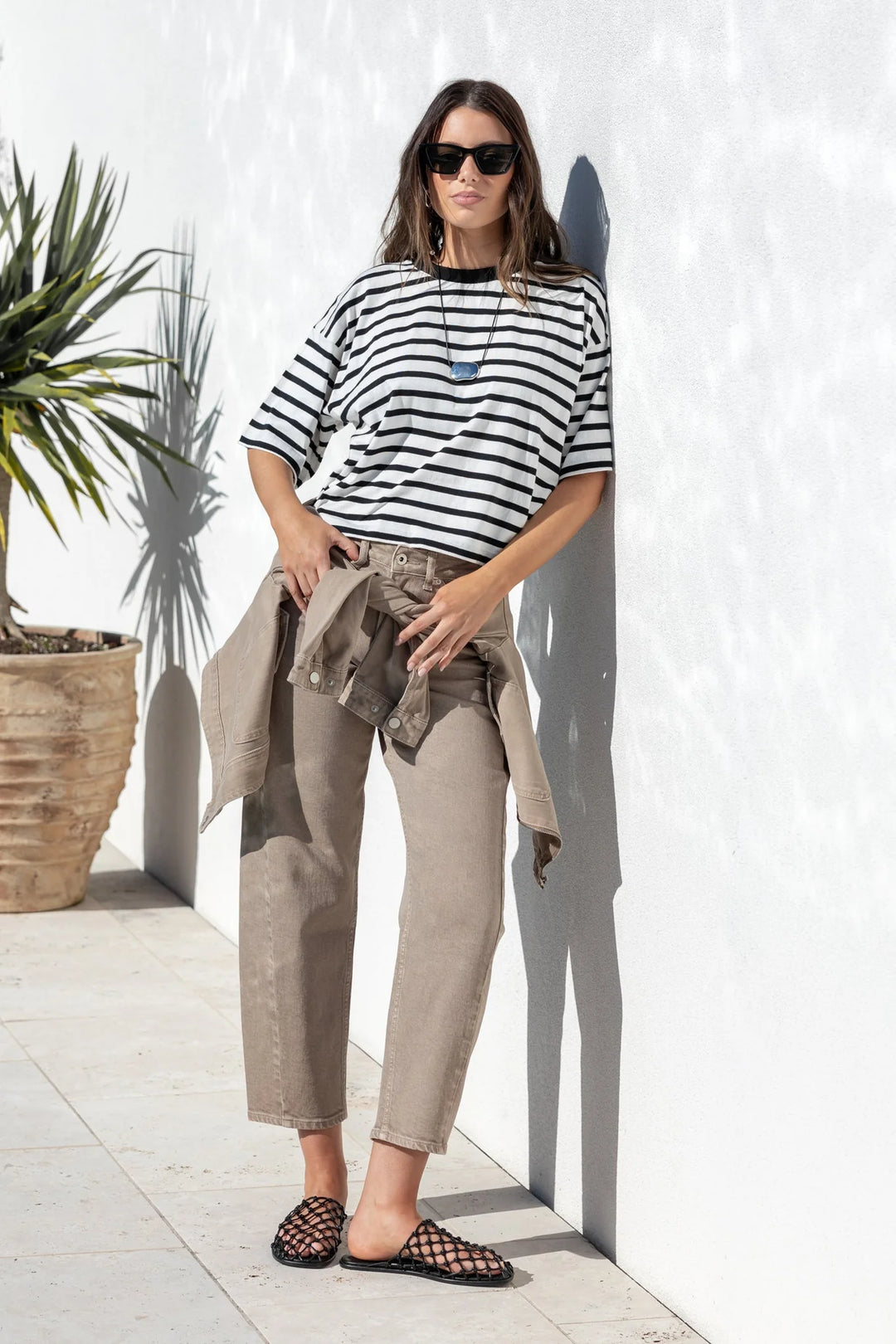 Stories Be Told Idolise Taupe Stretch Barrel Jeans