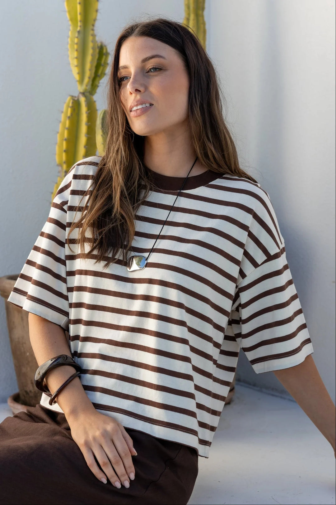 Stories Be Told Cohesion  Stripe Oversized Tee - Chocolate Vanilla