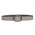 Belt with a silver buckle on a white background