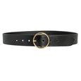 Black belt with a gold ring buckle on a white background