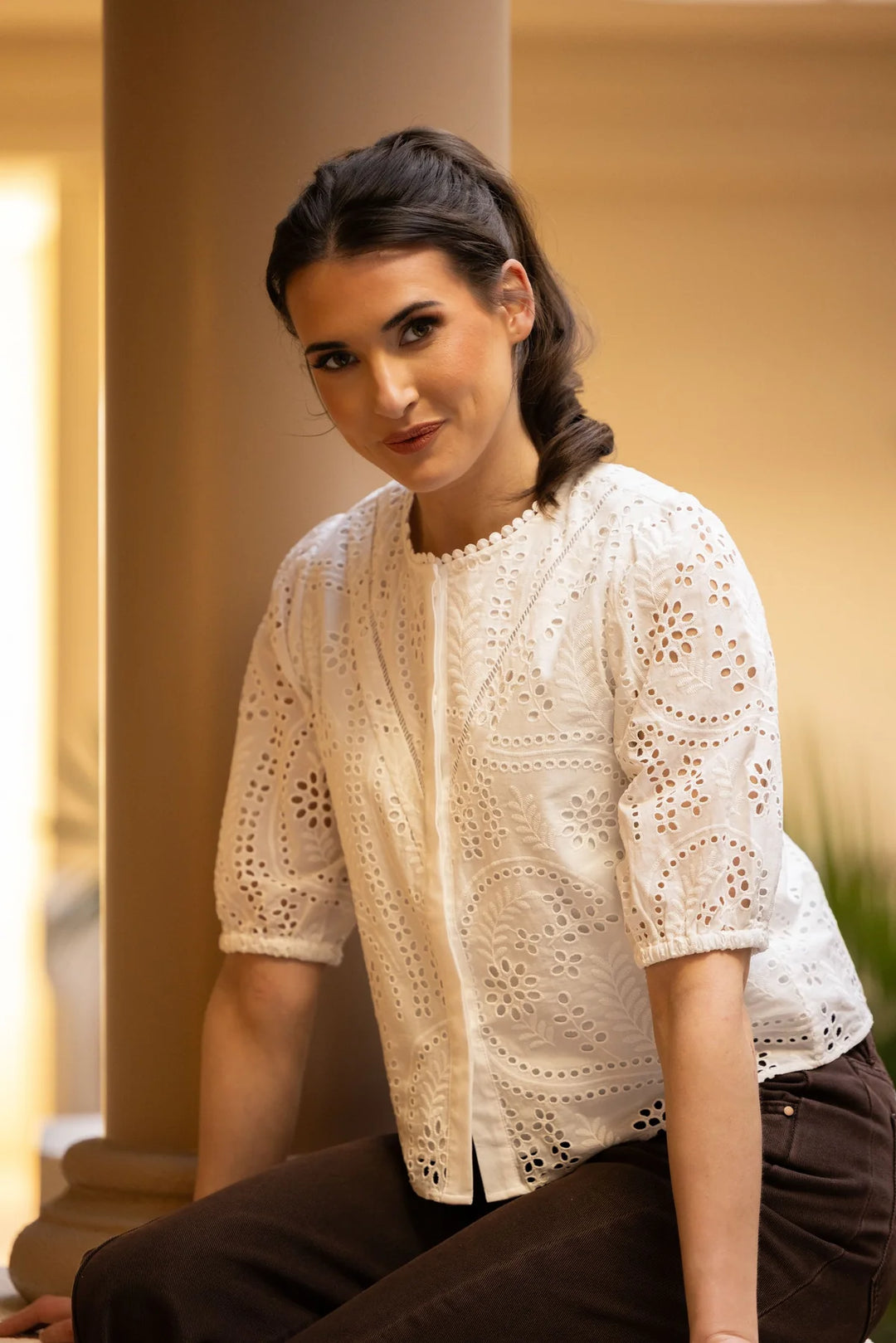 Seeking Lola Broderie Top - White