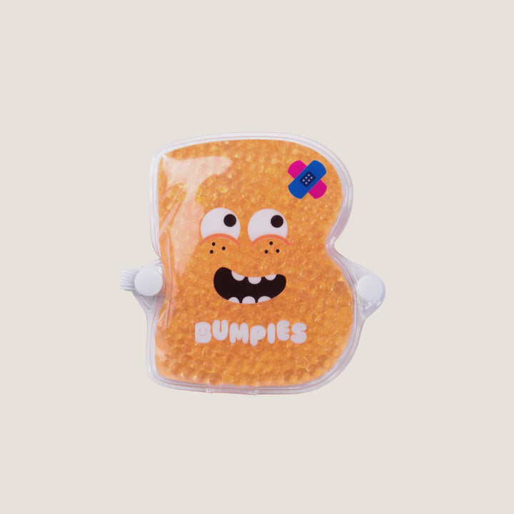 Orange gel pack with cartoon face and 'Bumpies' branding on a white background