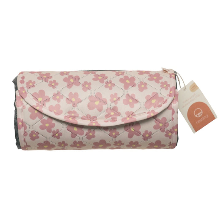 Large Waterproof Quilted Play Mat - Pink Ditsy - 140cm