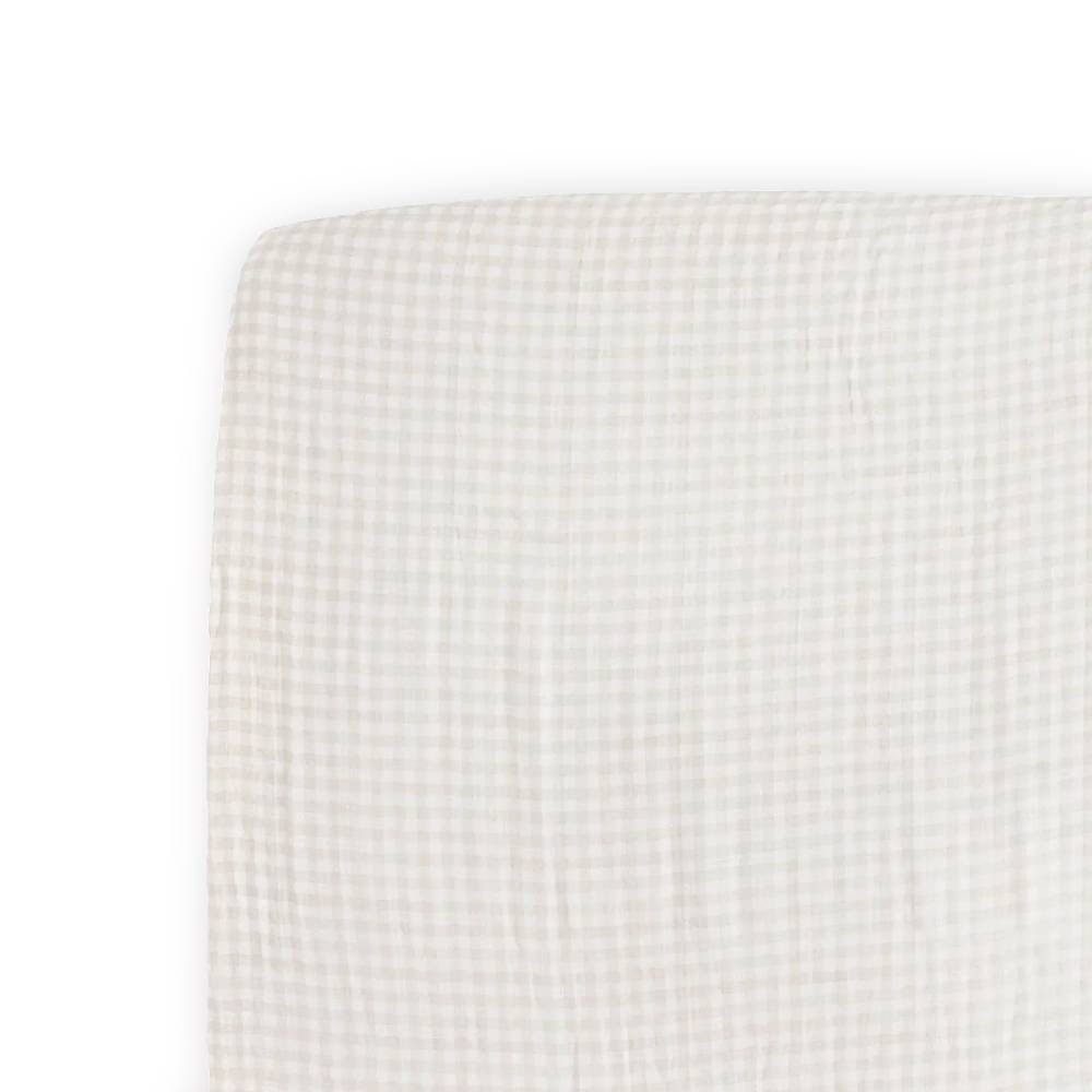 Little Unicorn Knit Cot Sheet - Tan Gingham