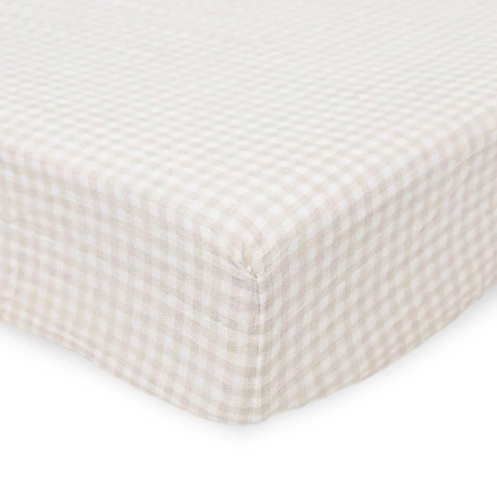Little Unicorn Knit Cot Sheet - Tan Gingham