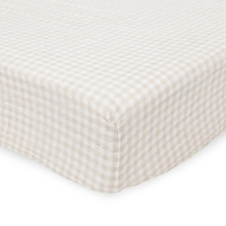 Little Unicorn Knit Cot Sheet - Tan Gingham