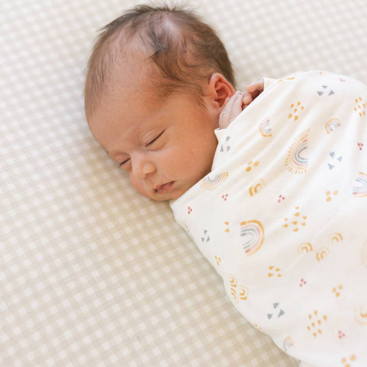 Little Unicorn Knit Cot Sheet - Tan Gingham