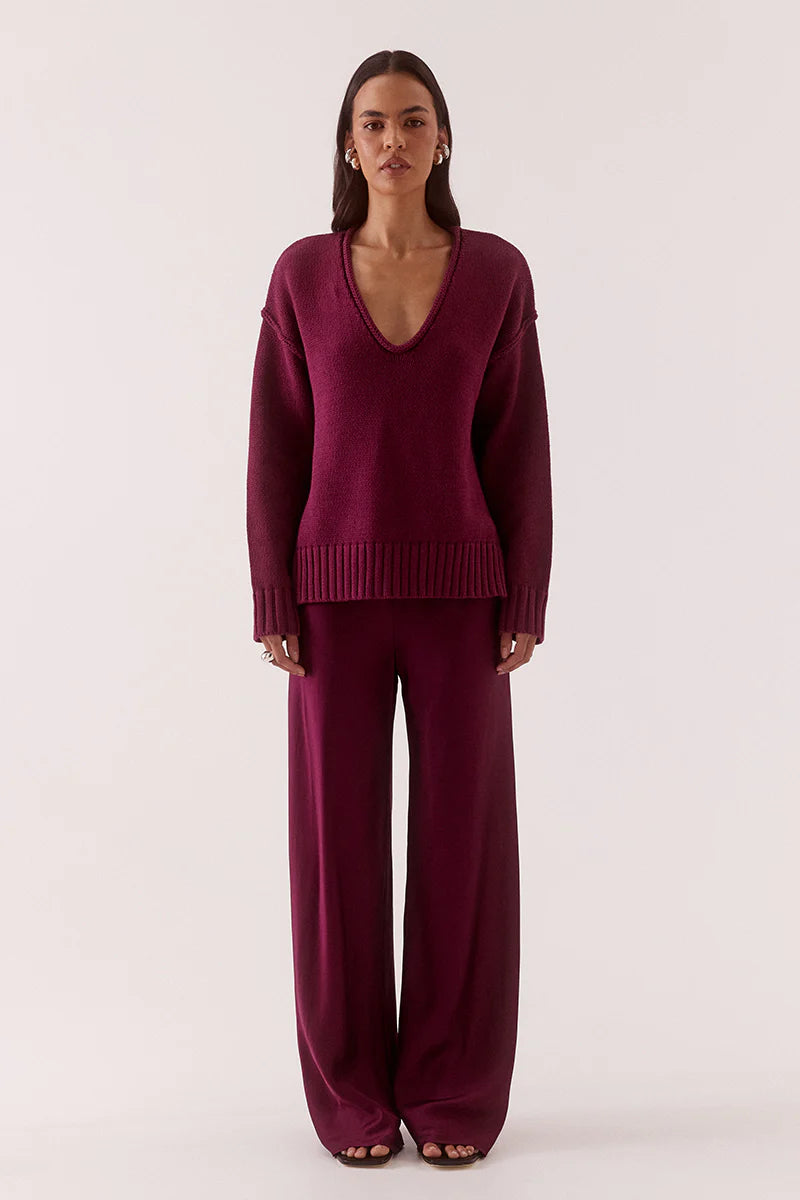 Lane Plunge Sweater - Blackberry