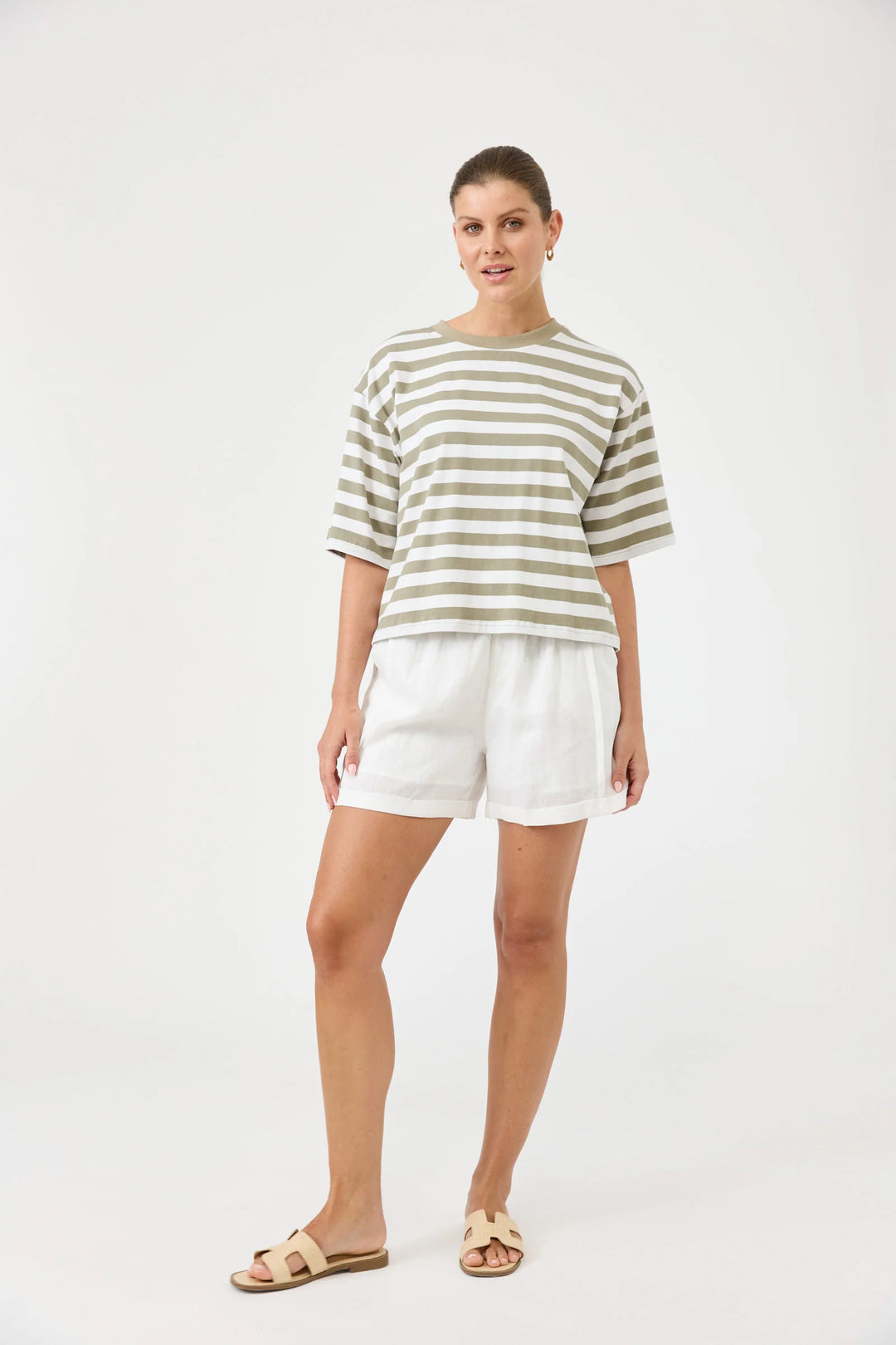 Eb + Ive Studio Stripe T-Shirt - Olive
