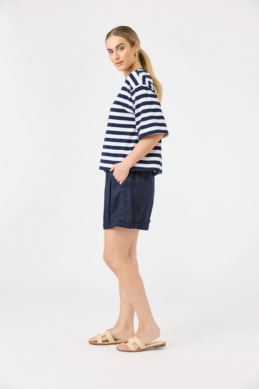 Eb + Ive Studio Stripe T-Shirt - Indigo