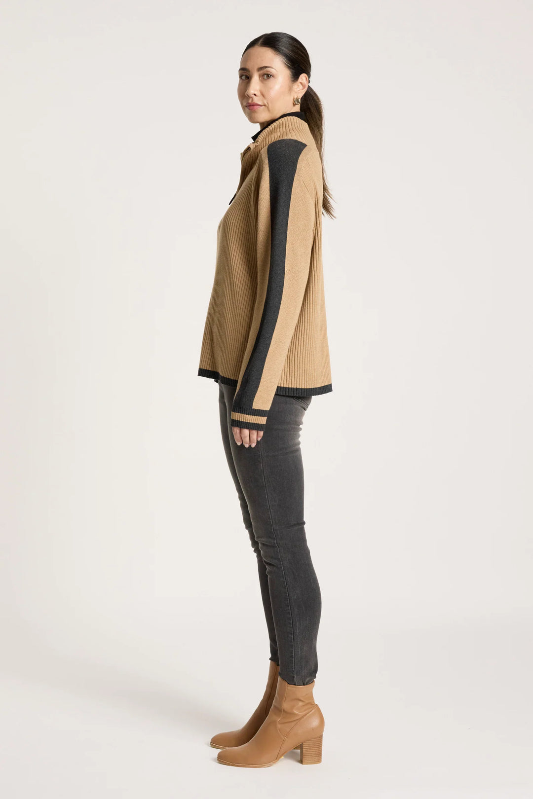 Liora Zip Jumper - Mocha/Charcoal