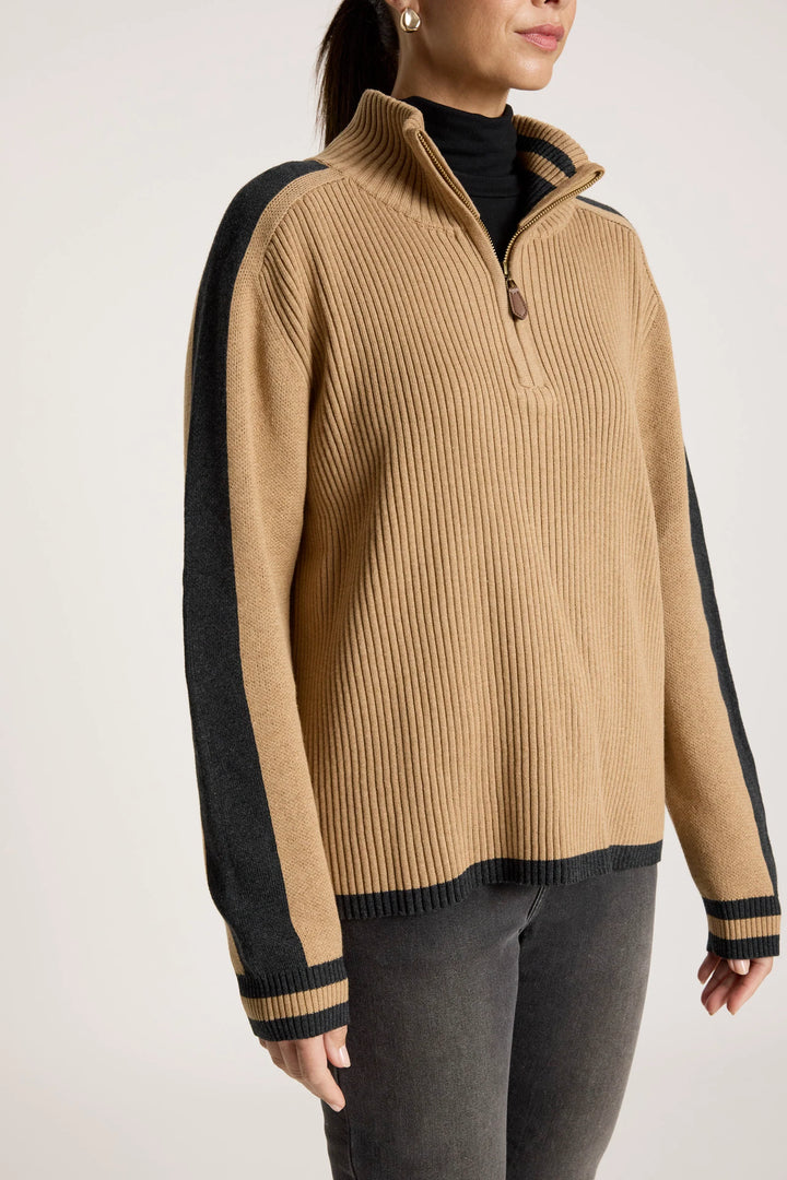 Liora Zip Jumper - Mocha/Charcoal