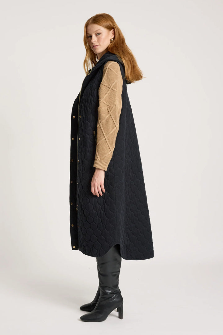 Sansi Quilted Long Vest - Black