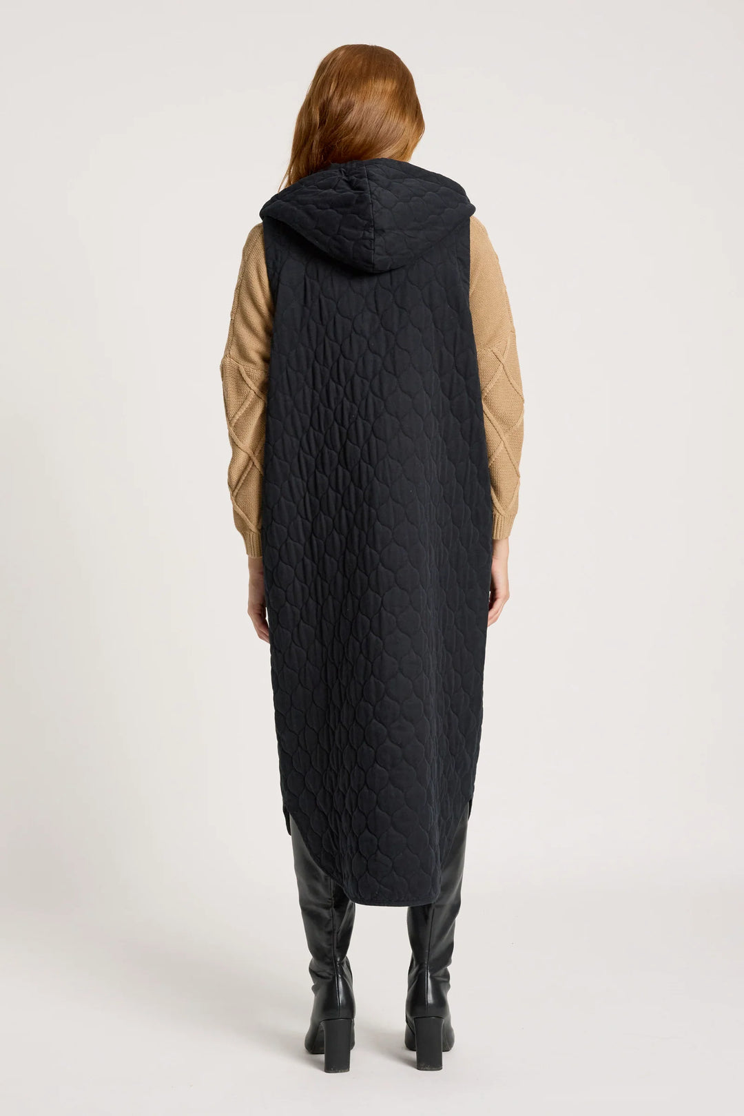 Sansi Quilted Long Vest - Black