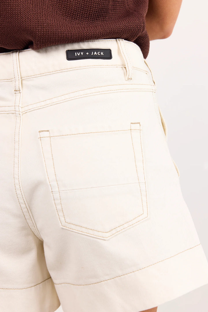 Kindly Ecru Pocket Denim Short |Ivy + Jack
