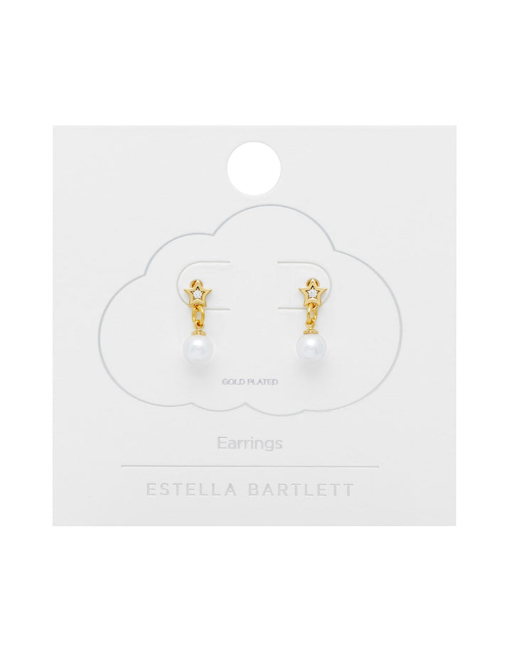 Star And Pearl Stud Earrings - Gold Plated