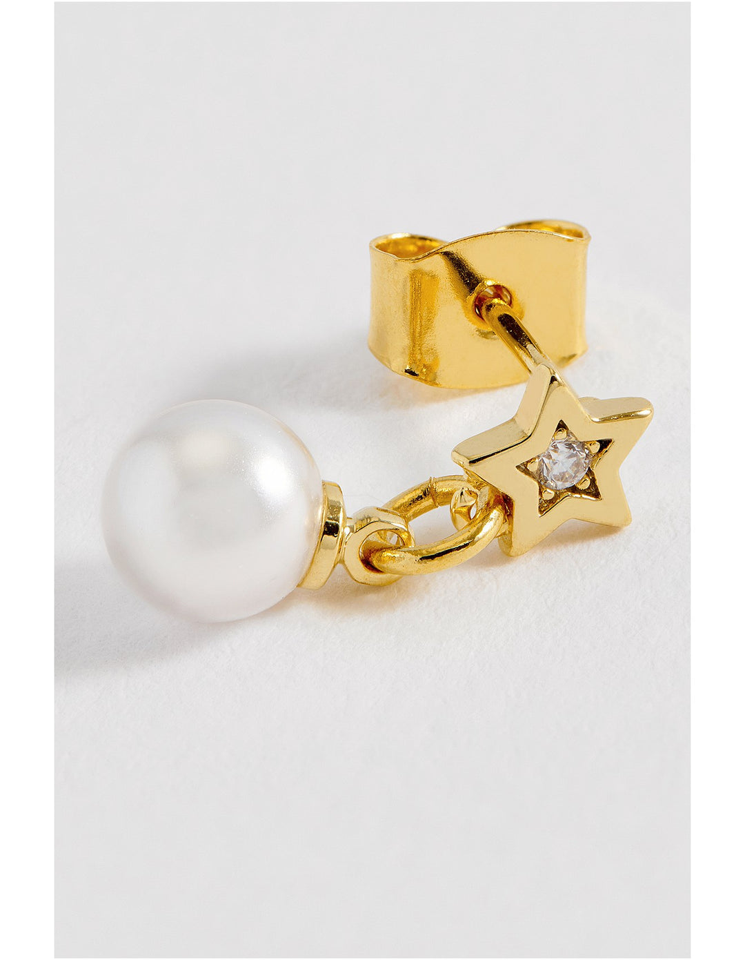 Star And Pearl Stud Earrings - Gold Plated