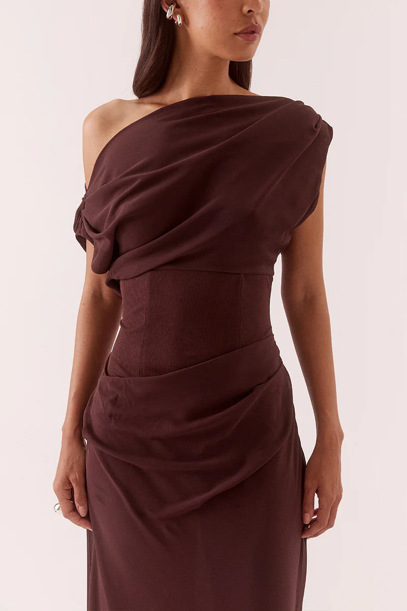 Ada off shoulder dress- Chocolate