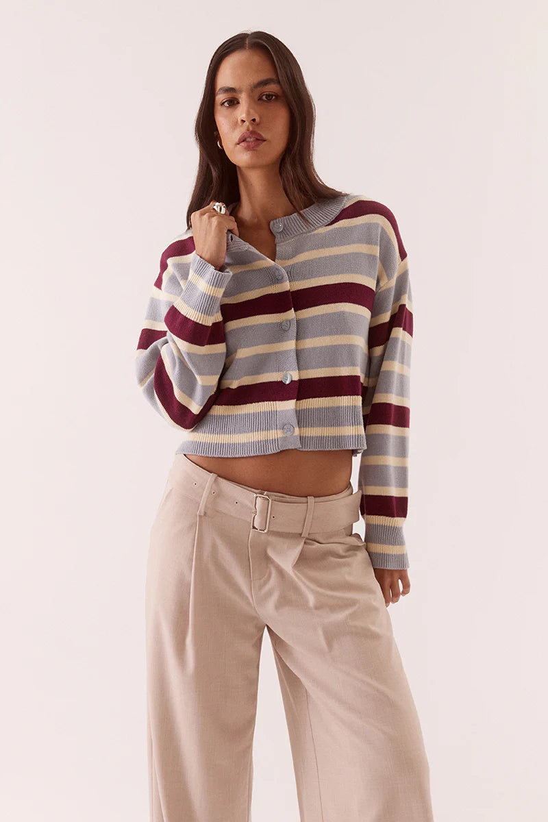 Arlo Stripe Cardigan - Blue / Plum