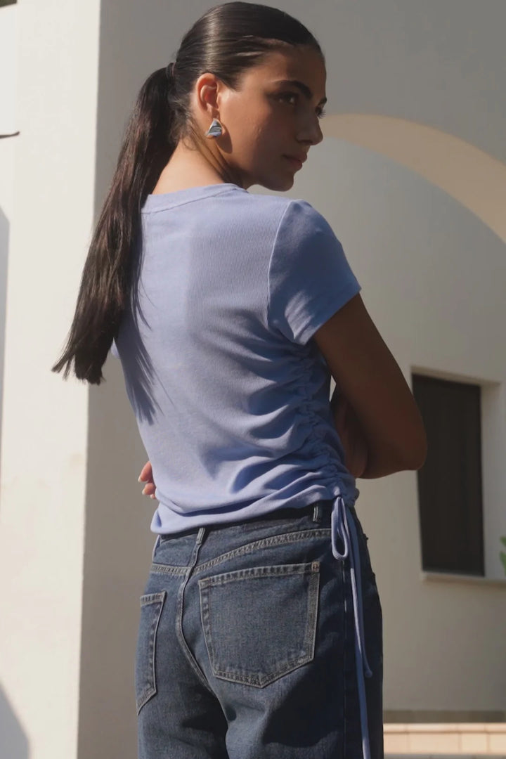 Perfect Rouched Side Crop Tee / Pale Blue