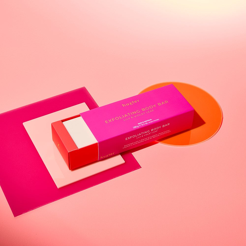 Exfoliating Body Bar - Lily & Violet Leaf / Fuchsia w orange