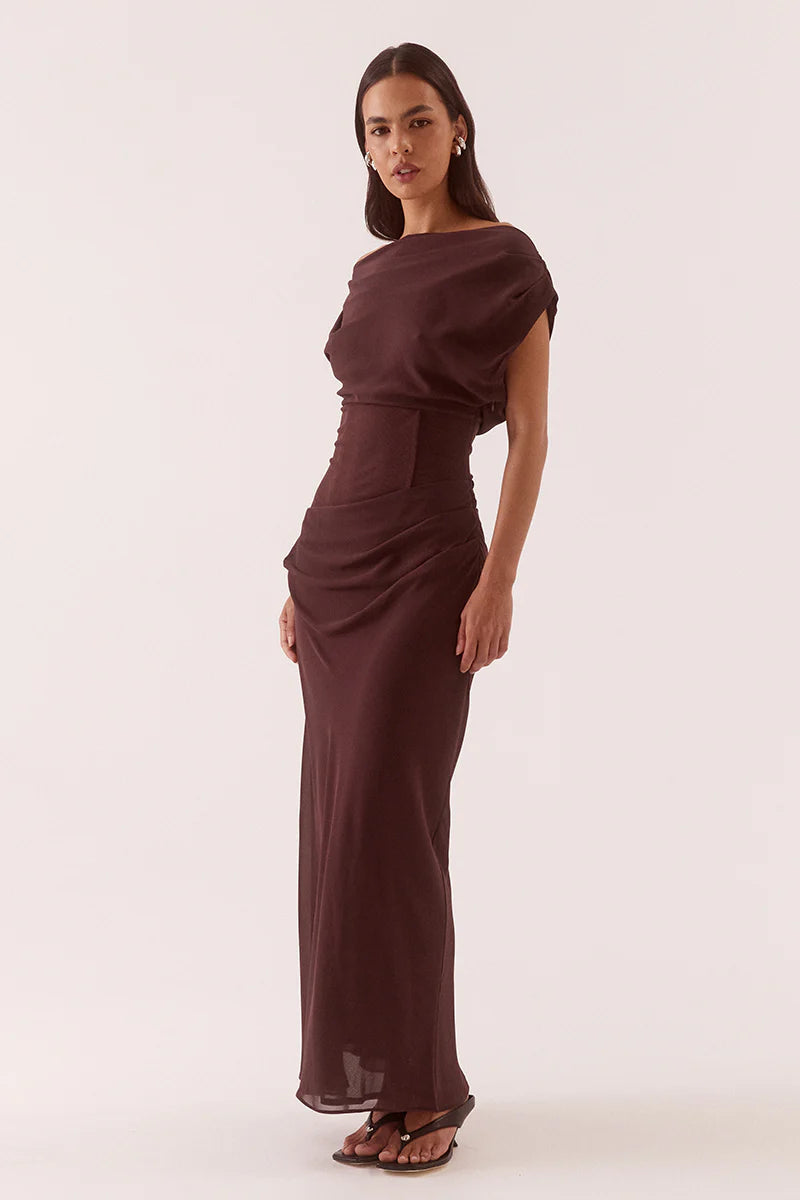 Ada off shoulder dress- Chocolate
