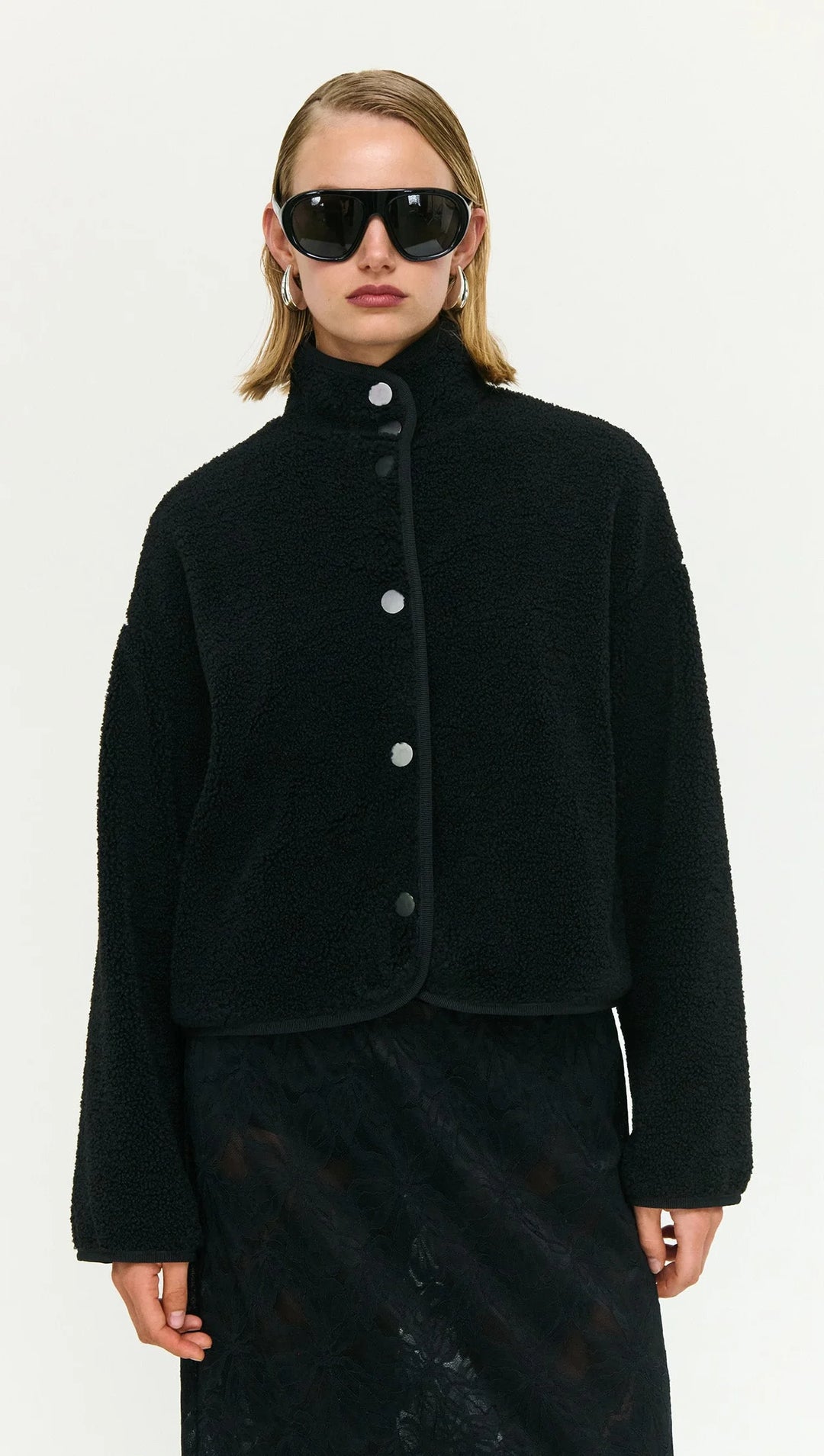 Katya Crop Sherpa Jacket - Black