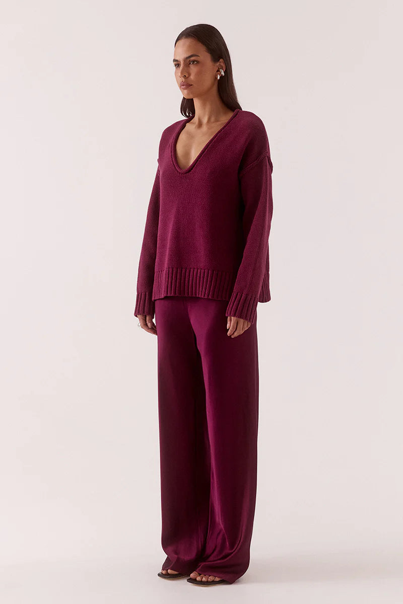 Lane Plunge Sweater - Blackberry