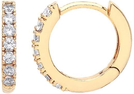 Pave Set Hoop Earrings With White Cz - Gold Plated