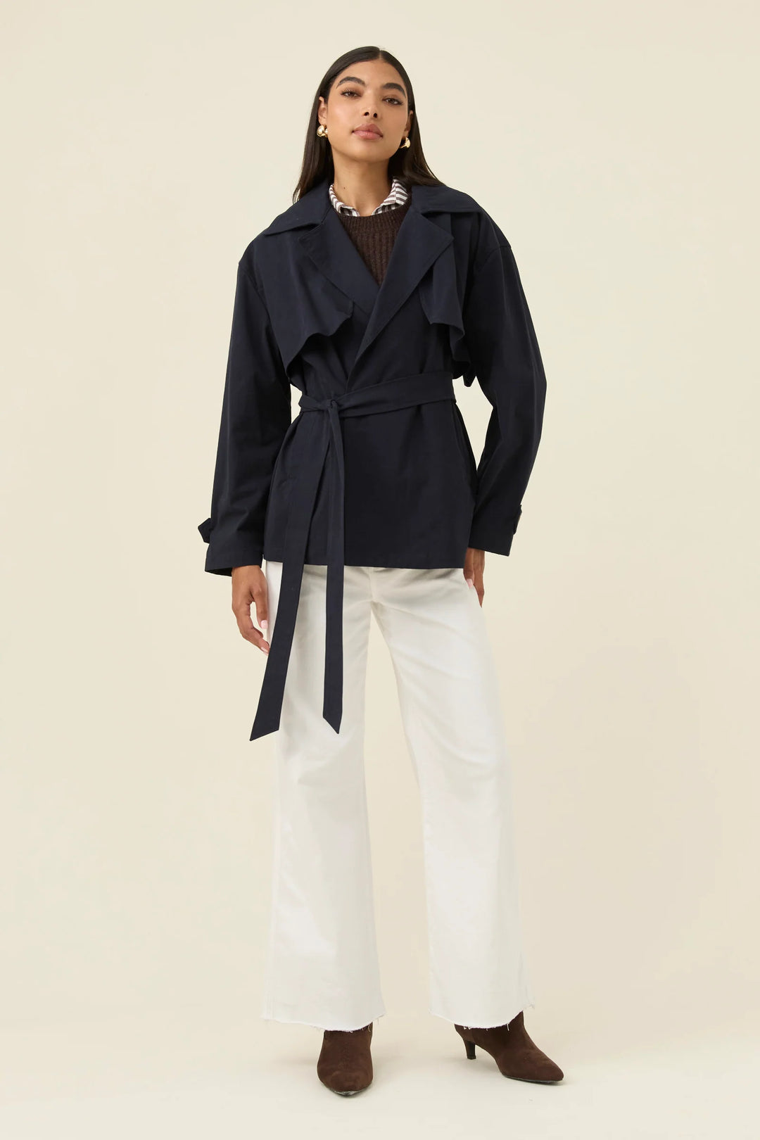 Farida Cropped Trench - Navy