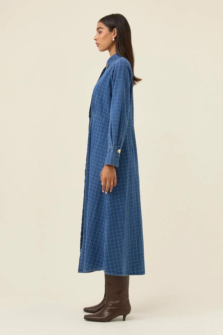 Sloane Denim Maxi Dress - Check