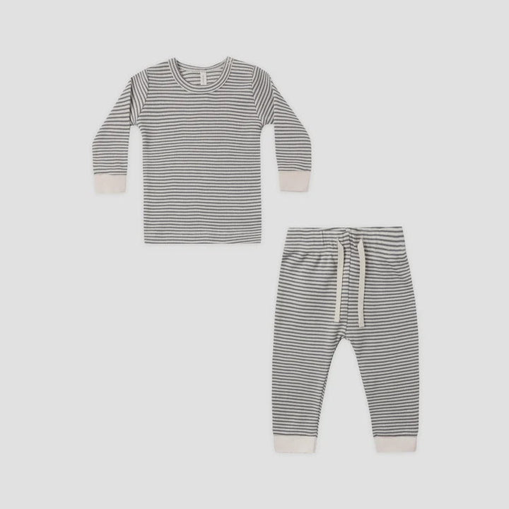 Midnight Microstripe Waffle Top  + Pant Set