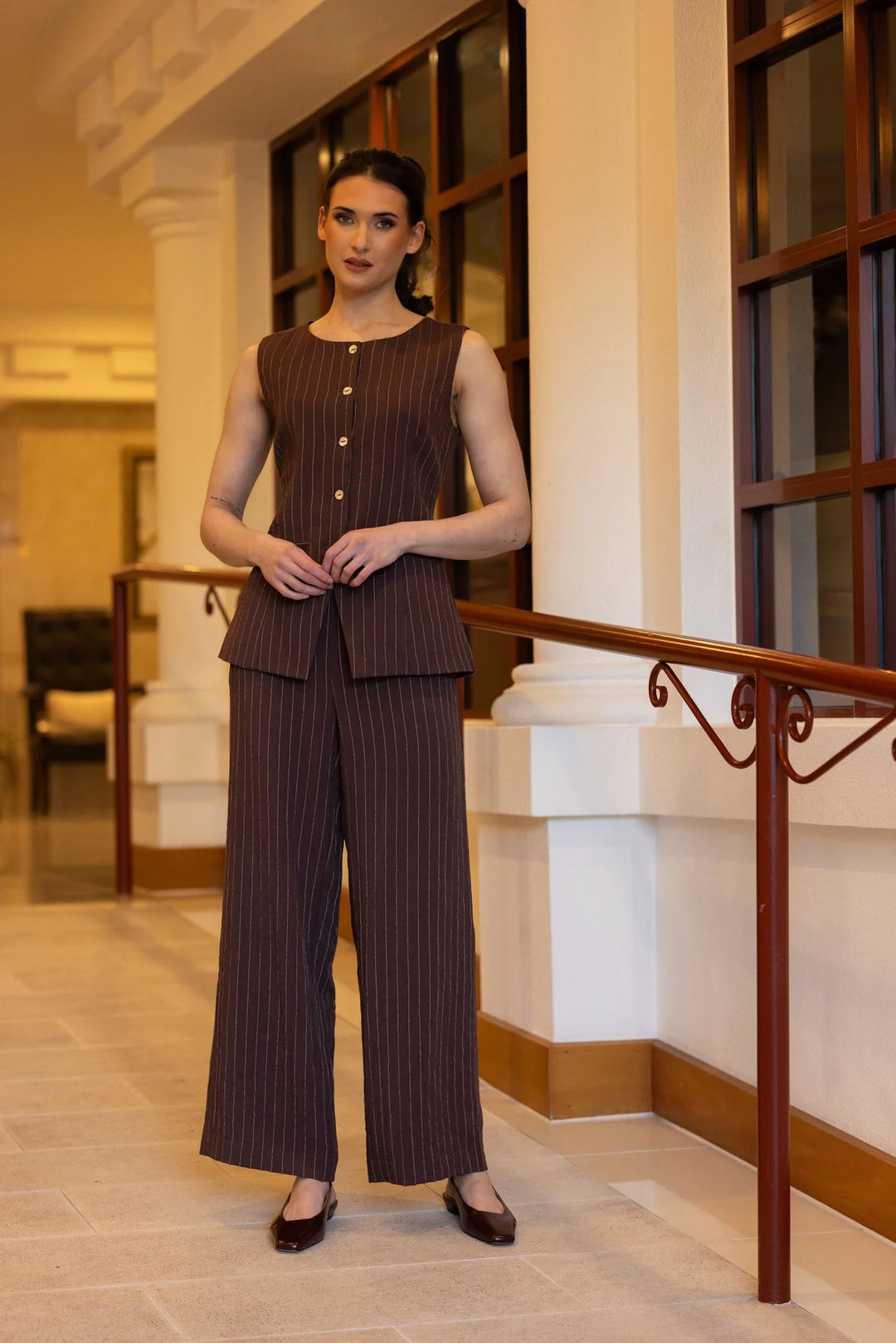 Continuity Pant Cocoa Stripe | Billie The Label