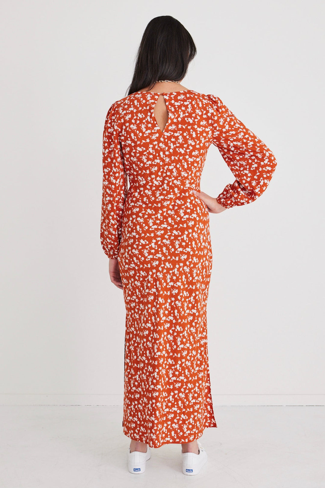 Among the brave phoenix copper ditsy midi dress available from www.thecollectivenz.com