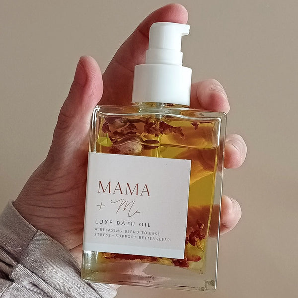 Mama and me luxe bath oil available from www.thecollectivenz.com