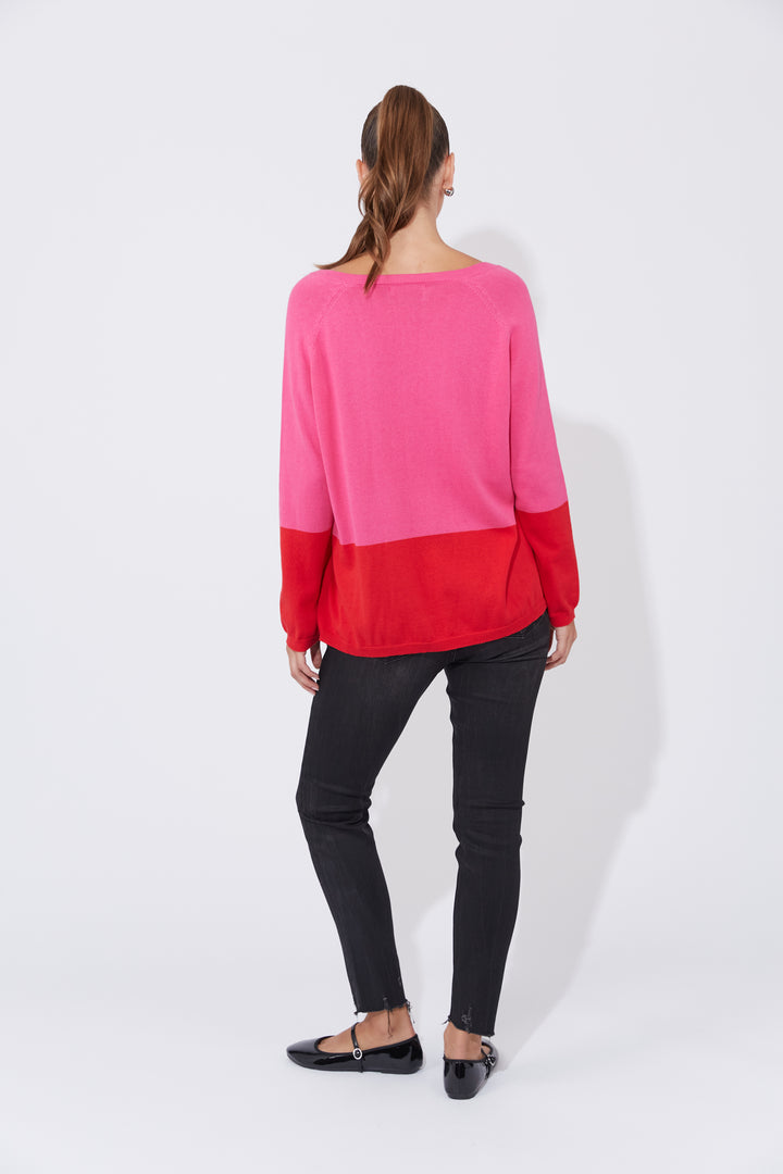 The Casablanca Block Knit combines simplicity with a touch of modern flair. This easygoing boxy sweater is designed with raglan sleeves and a V-neck for a relaxed fit. Available from www.thecollectivenz.com