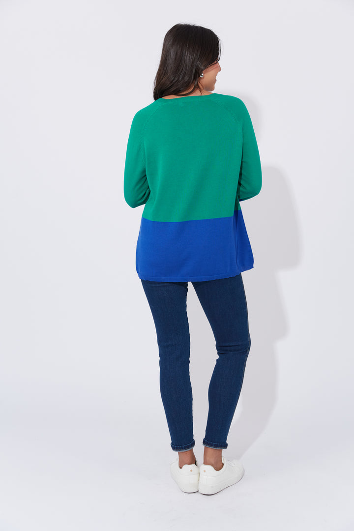 The Casablanca Block Knit combines simplicity with a touch of modern flair. This easygoing boxy sweater is designed with raglan sleeves and a V-neck for a relaxed fit. Available from www.thecollectivenz.com