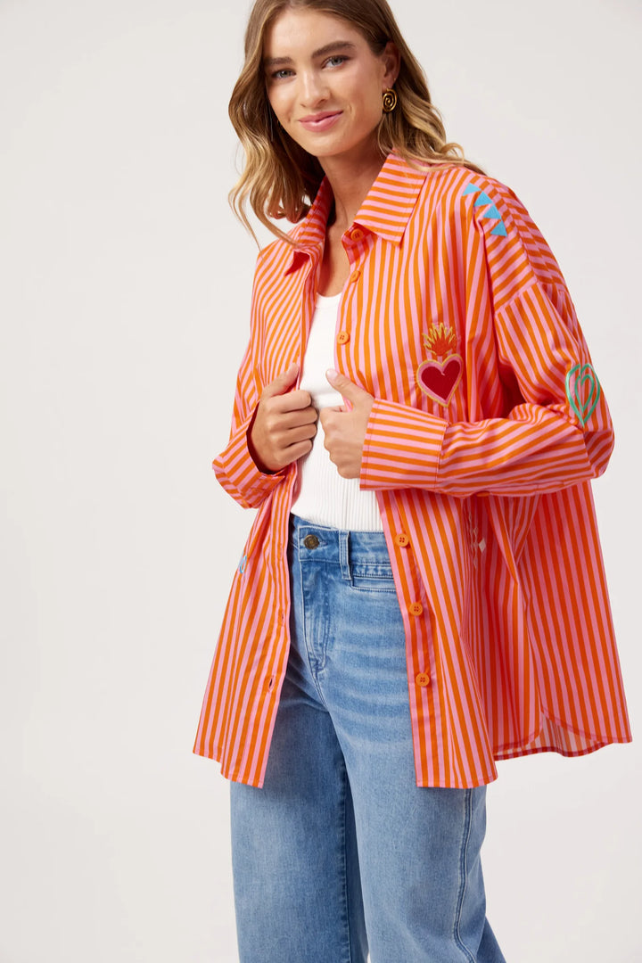 Mykonos Pink Embroidered Stripe Shirt | Haven