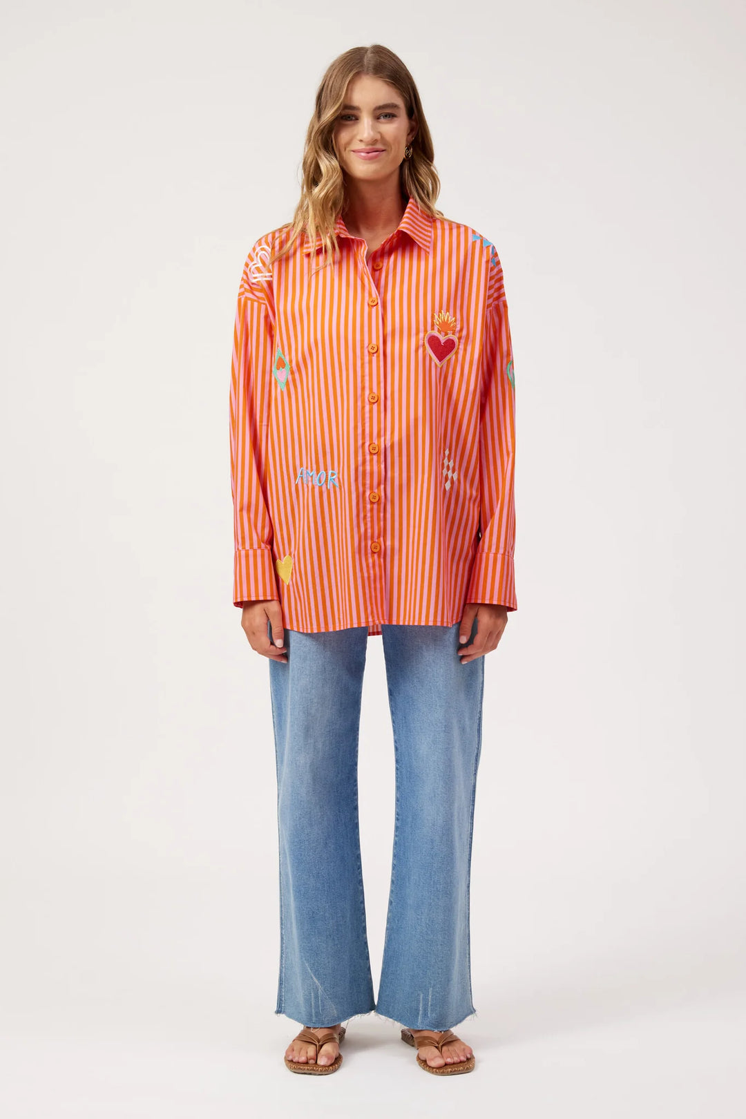 Mykonos Pink Embroidered Stripe Shirt | Haven