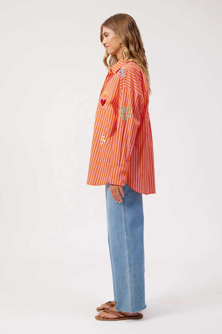 Mykonos Pink Embroidered Stripe Shirt | Haven