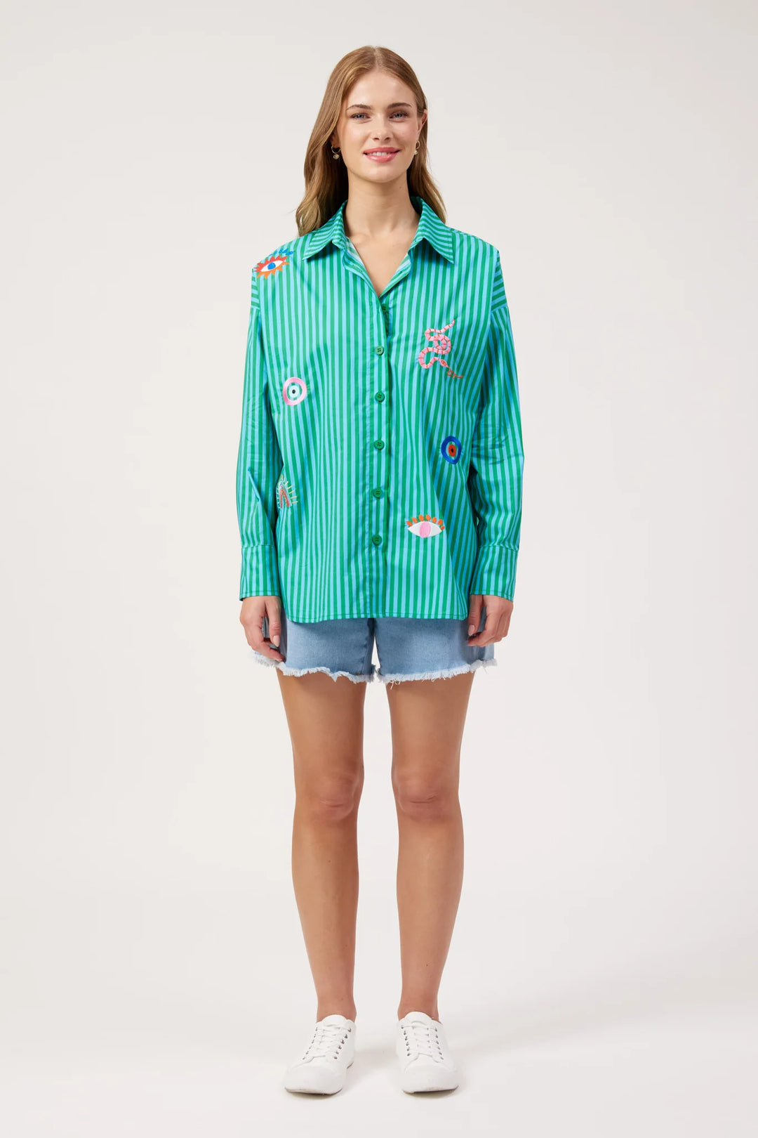 Mykonos Green Embroidered Stripe Shirt | Haven