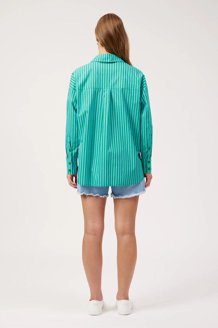 Mykonos Green Embroidered Stripe Shirt | Haven