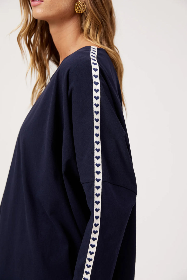 Elba Heart Long Sleeve Tshirt ONE SIZE - Navy