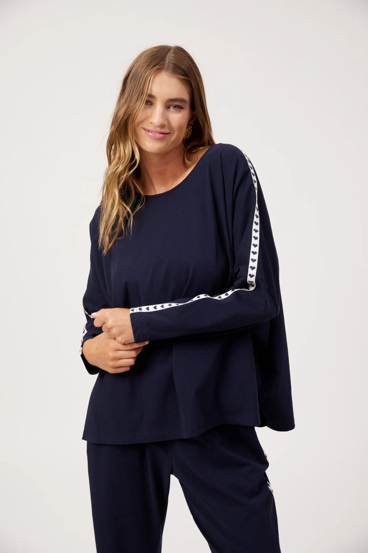 Elba Heart Long Sleeve Tshirt ONE SIZE - Navy