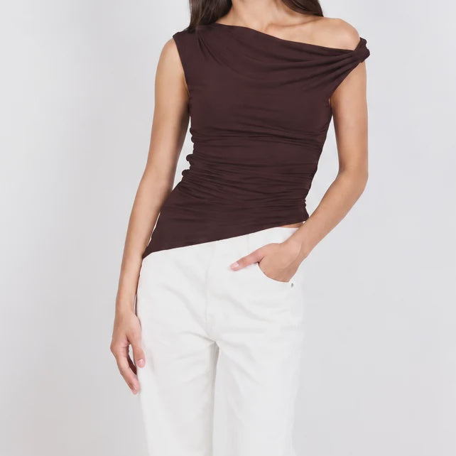 Campaign Chocolate Off Shoulder Ruched Top | Georgia Zoe